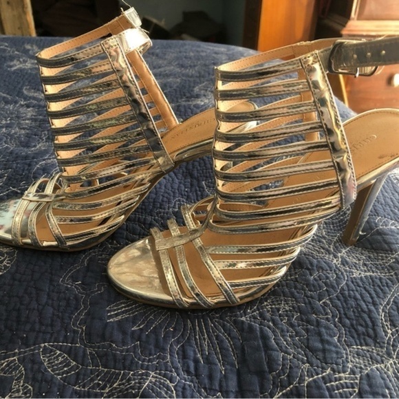 CHRISTIAN Siriano Size 6 Silver Cage Heels - Picture 1 of 5